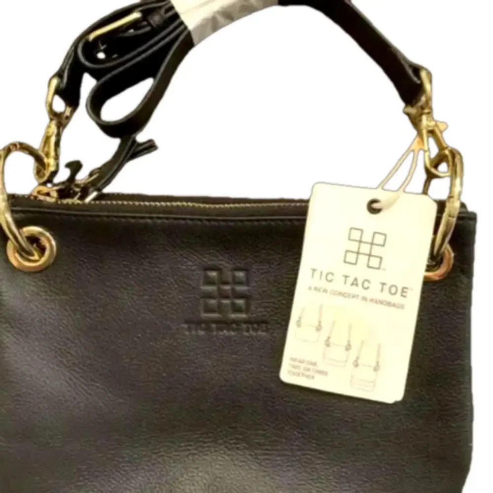 Black Leather Purse Shoulder Bag Crossbody Gold Zipper Leather Strap Purses